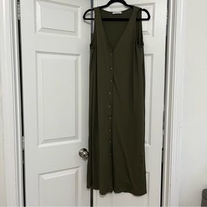 Mango Olive Ribbed Button Front Midi